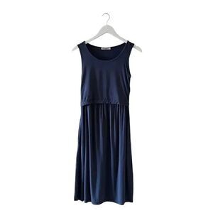 Bearsland Sleeveless Navy Blue Modal Midi Solid Womens Dress SZ S